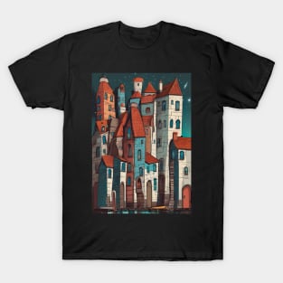 summary of the port of Genoa, with the lighthouse and the bigo, T-Shirt